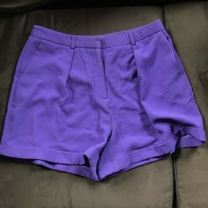 Purple silk pleated shorts